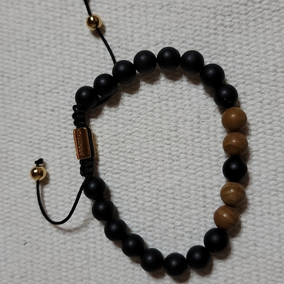 TruWood Men's Onyx and Rosewood Beaded Adjustable Bracelet - Picture 5 of 5